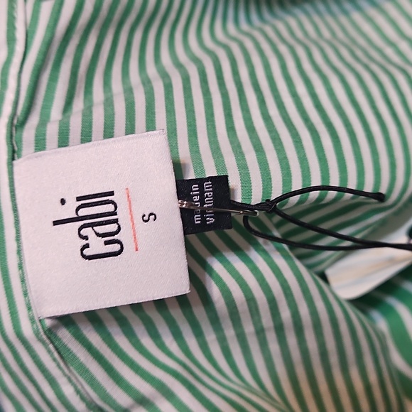 NWT CAbi Dad Shirt Green and White Striped Button Down Shirt - Picture 10 of 14